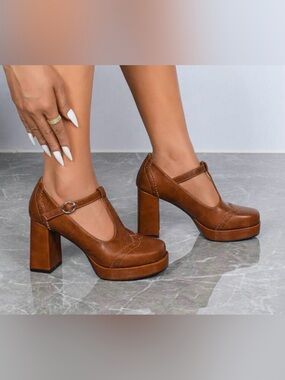 Classic Brown Mary Jane Platform Heels